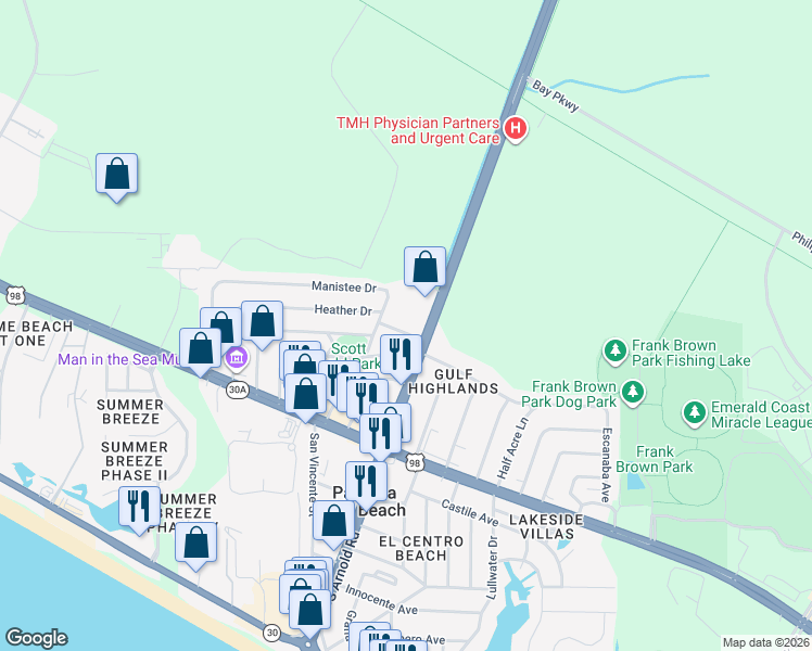 map of restaurants, bars, coffee shops, grocery stores, and more near 207 Randy Road in Panama City