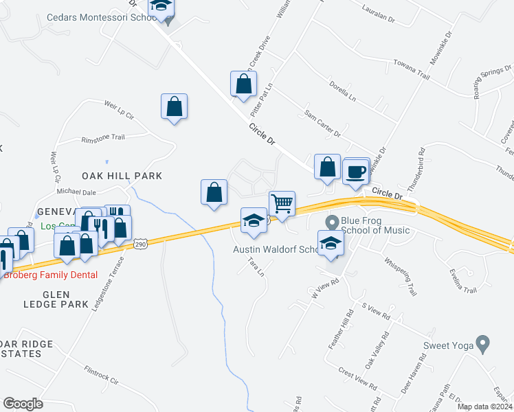 map of restaurants, bars, coffee shops, grocery stores, and more near 8840 U S Courthouse in Austin