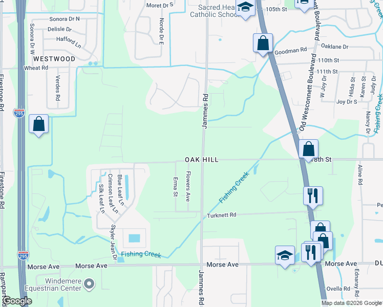 map of restaurants, bars, coffee shops, grocery stores, and more near 6415 118th Street in Jacksonville