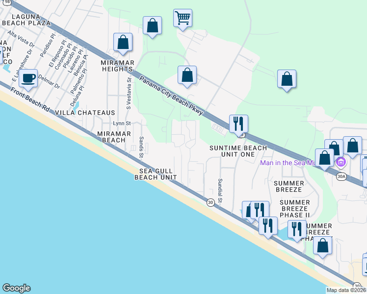 map of restaurants, bars, coffee shops, grocery stores, and more near 8 Hydra Circle in Panama City Beach