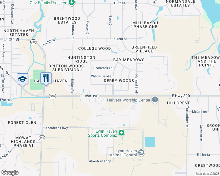 map of restaurants, bars, coffee shops, grocery stores, and more near 1616 Belmont Boulevard in Lynn Haven