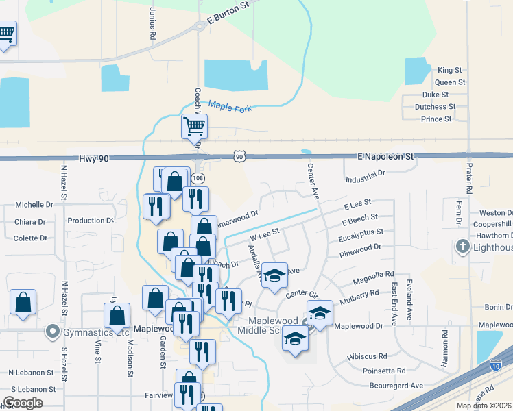 map of restaurants, bars, coffee shops, grocery stores, and more near 154 Summerwood Drive in Sulphur