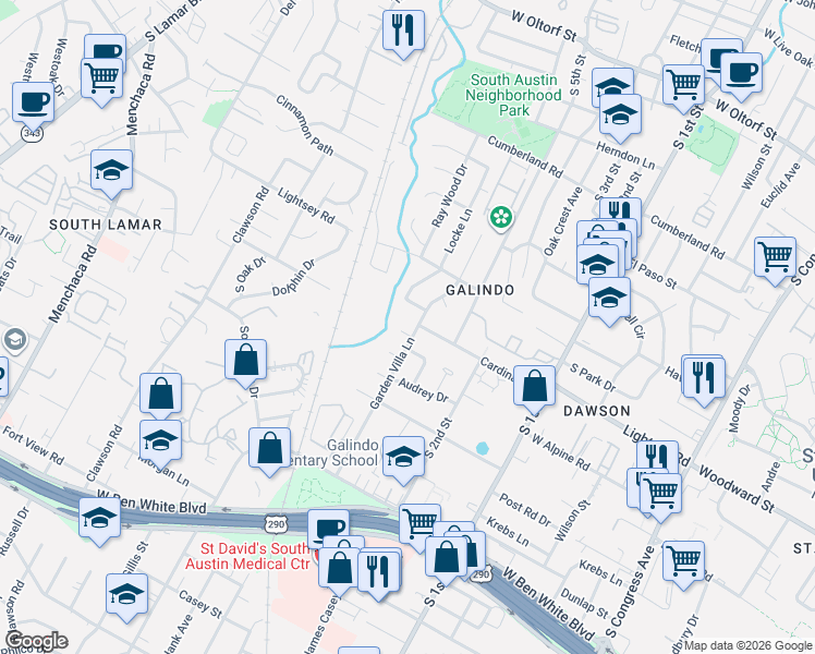 map of restaurants, bars, coffee shops, grocery stores, and more near 1002 Taffy Court in Austin