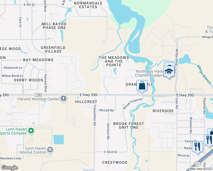 map of restaurants, bars, coffee shops, grocery stores, and more near 103 Lakeview Terrace in Lynn Haven
