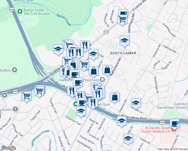 map of restaurants, bars, coffee shops, grocery stores, and more near 4017 Victory Drive in Austin