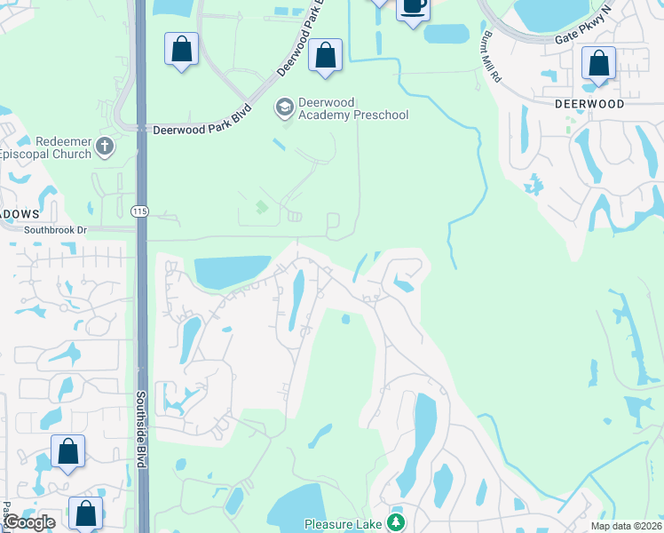 map of restaurants, bars, coffee shops, grocery stores, and more near 10431 Deerwood Club Road in Jacksonville