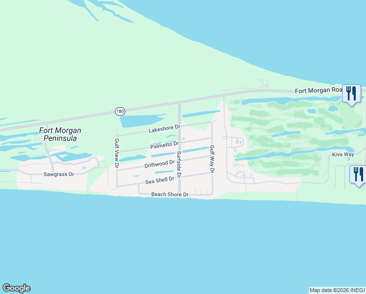 map of restaurants, bars, coffee shops, grocery stores, and more near 708 Surfside Dr in Gulf Shores
