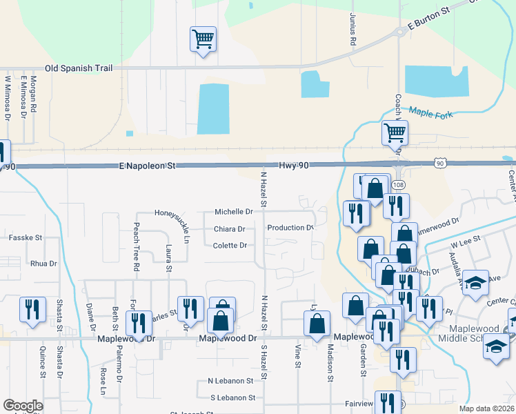 map of restaurants, bars, coffee shops, grocery stores, and more near 916 Jacques Drive in Sulphur