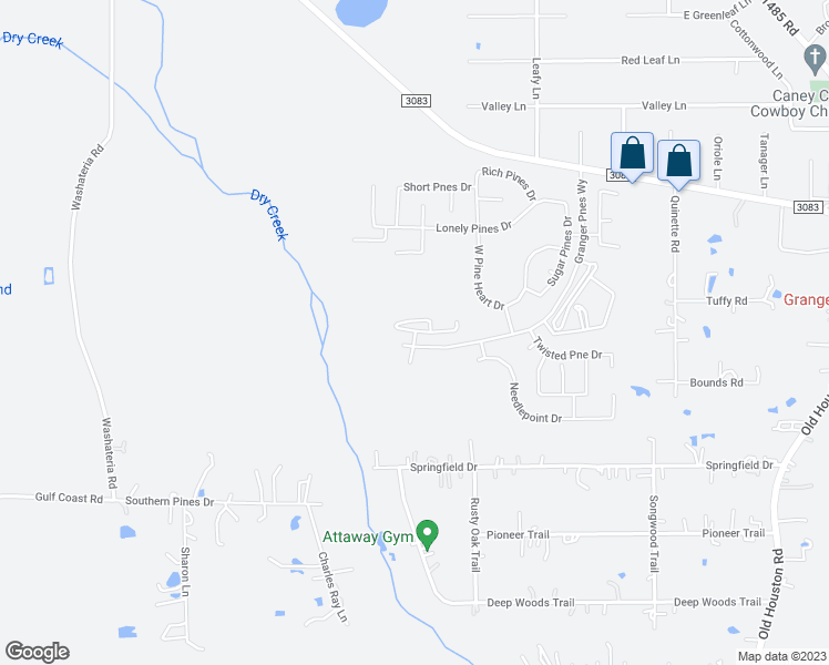 map of restaurants, bars, coffee shops, grocery stores, and more near 16738 Springfield Drive in Conroe