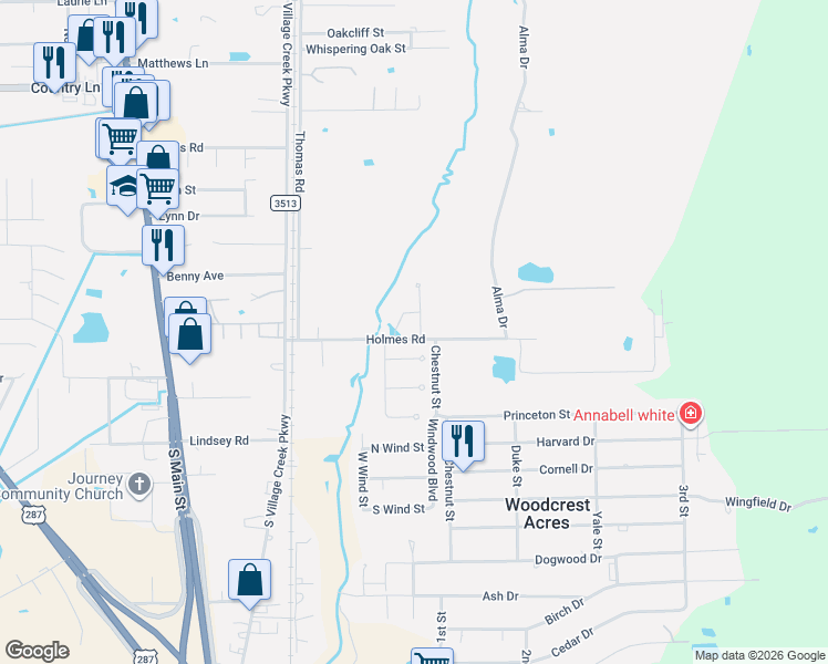 map of restaurants, bars, coffee shops, grocery stores, and more near 107 Kipper’s Court in Lumberton
