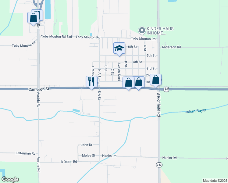 map of restaurants, bars, coffee shops, grocery stores, and more near 9013 Cameron Street in Duson
