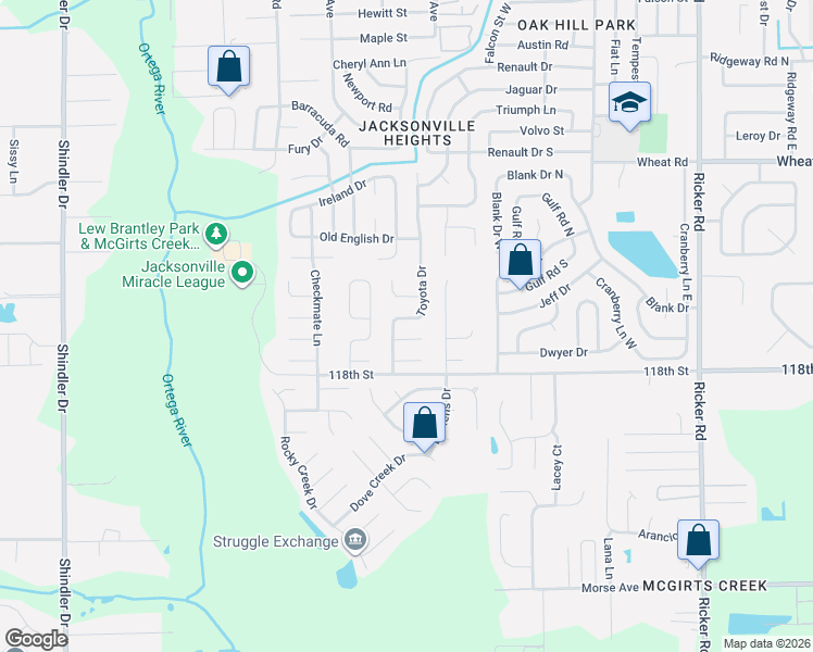 map of restaurants, bars, coffee shops, grocery stores, and more near 8116 Coleridge Court in Jacksonville