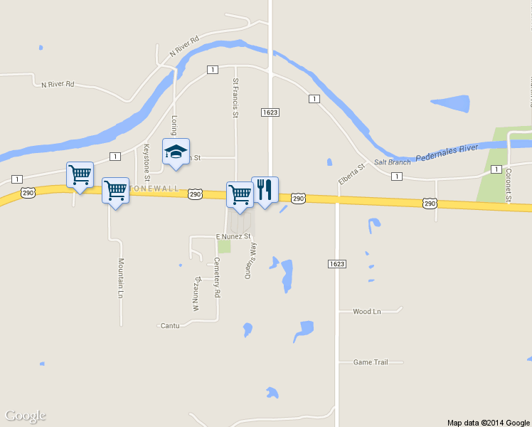 map of restaurants, bars, coffee shops, grocery stores, and more near 14887 U.S. 290 in Stonewall