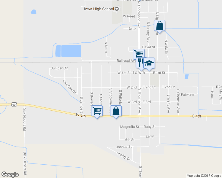 map of restaurants, bars, coffee shops, grocery stores, and more near 301 South Stockwell Avenue in Iowa