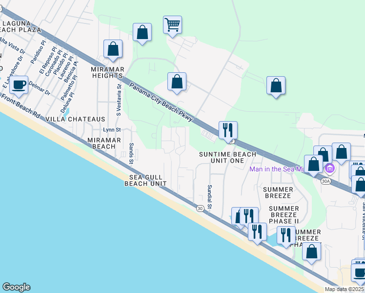 map of restaurants, bars, coffee shops, grocery stores, and more near in Panama City Beach