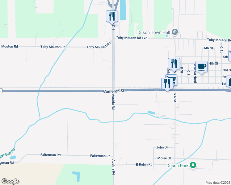 map of restaurants, bars, coffee shops, grocery stores, and more near 774 Austria Road in Duson