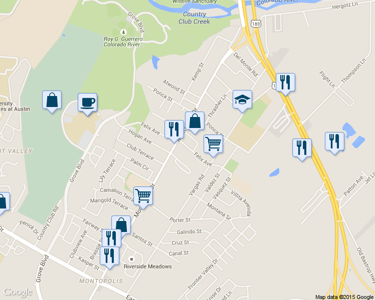 map of restaurants, bars, coffee shops, grocery stores, and more near 903 Montopolis Drive in Austin