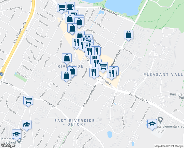 map of restaurants, bars, coffee shops, grocery stores, and more near in Austin