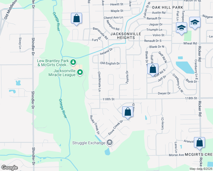 map of restaurants, bars, coffee shops, grocery stores, and more near 6207 Checkmate Lane in Jacksonville