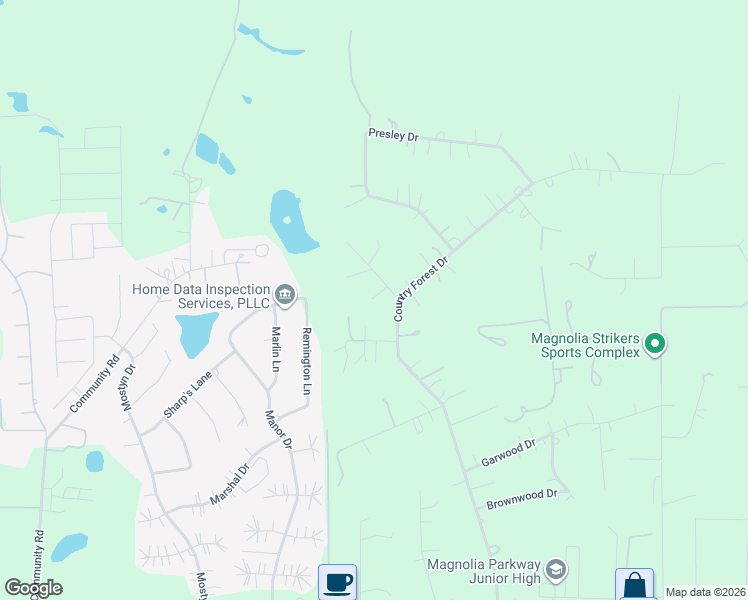 map of restaurants, bars, coffee shops, grocery stores, and more near 11911 Omar Drive in Magnolia