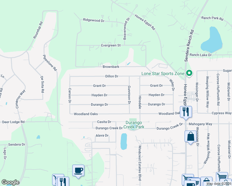 map of restaurants, bars, coffee shops, grocery stores, and more near 6802 Hayden Drive in Magnolia