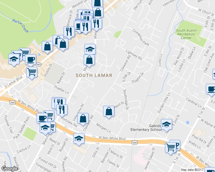 map of restaurants, bars, coffee shops, grocery stores, and more near 3508 1/2 Clawson Road in Austin