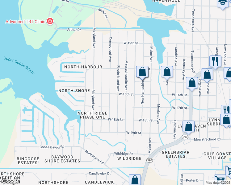 map of restaurants, bars, coffee shops, grocery stores, and more near 1510 Rhode Island Avenue in Lynn Haven