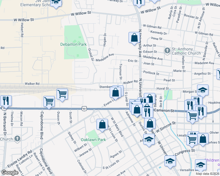map of restaurants, bars, coffee shops, grocery stores, and more near 609 Walker Road in Lafayette
