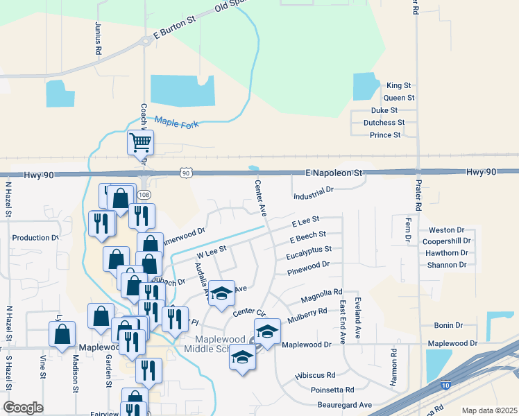map of restaurants, bars, coffee shops, grocery stores, and more near 51 Center Ave in Sulphur