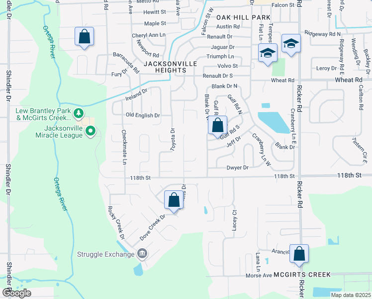 map of restaurants, bars, coffee shops, grocery stores, and more near 6269 Dickens Drive in Jacksonville