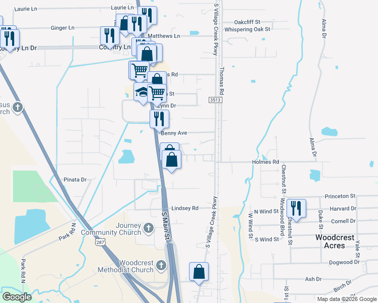 map of restaurants, bars, coffee shops, grocery stores, and more near 203 Benny Avenue in Lumberton