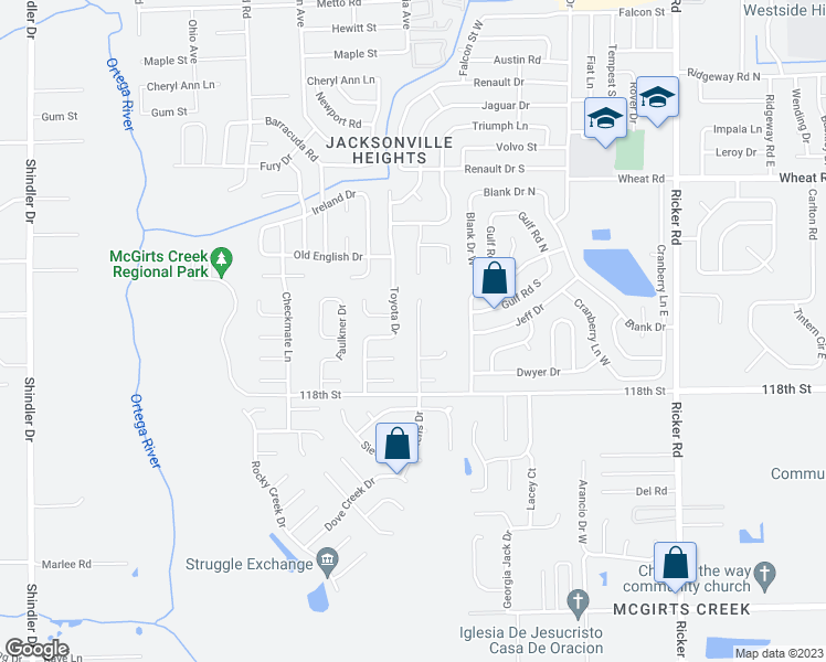map of restaurants, bars, coffee shops, grocery stores, and more near 6288 Dickens Drive in Jacksonville