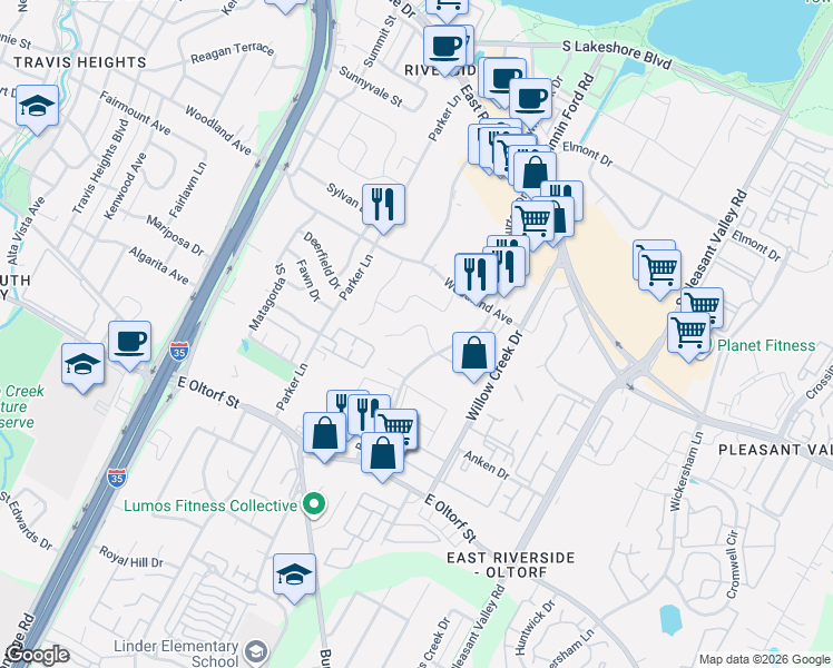 map of restaurants, bars, coffee shops, grocery stores, and more near 1920 Valley Hill Circle in Austin