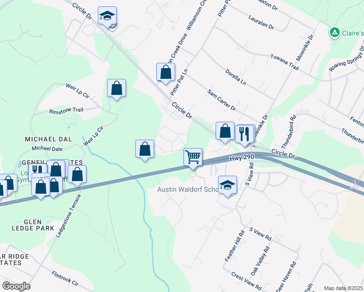 map of restaurants, bars, coffee shops, grocery stores, and more near 8800 U.S. 290 in Austin