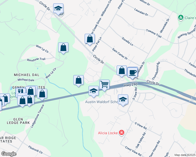 map of restaurants, bars, coffee shops, grocery stores, and more near 8800 U.S. 290 in Austin