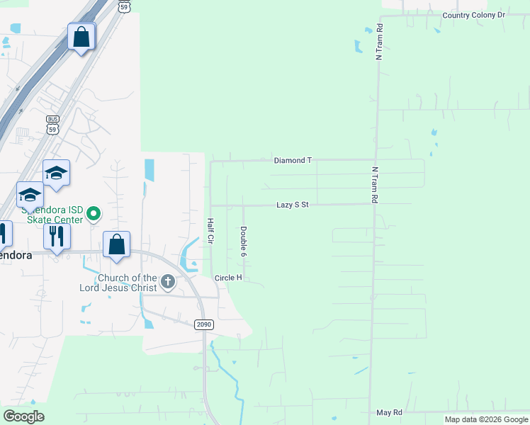 map of restaurants, bars, coffee shops, grocery stores, and more near 26881 Lazy South Street in Splendora