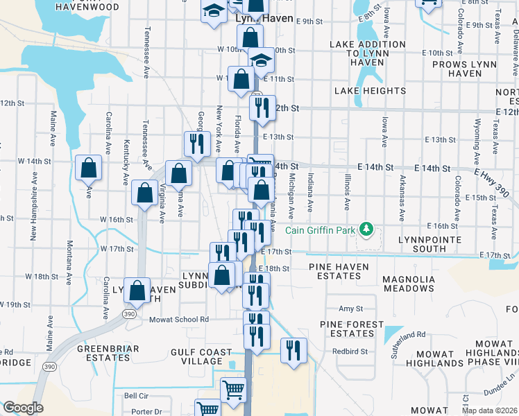 map of restaurants, bars, coffee shops, grocery stores, and more near 1509 Ohio Avenue in Lynn Haven