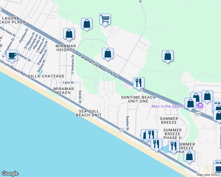 map of restaurants, bars, coffee shops, grocery stores, and more near in Panama City Beach