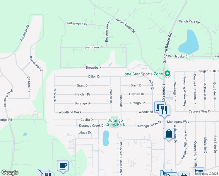 map of restaurants, bars, coffee shops, grocery stores, and more near 6703 Grant Drive in Magnolia