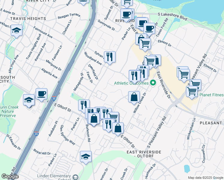 map of restaurants, bars, coffee shops, grocery stores, and more near 1906 Valley Hill Circle in Austin