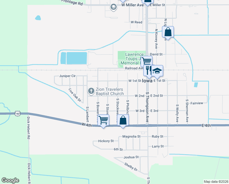 map of restaurants, bars, coffee shops, grocery stores, and more near 301 South Stockwell Avenue in Iowa