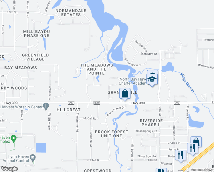 map of restaurants, bars, coffee shops, grocery stores, and more near 4715 Millstone Trail in Lynn Haven