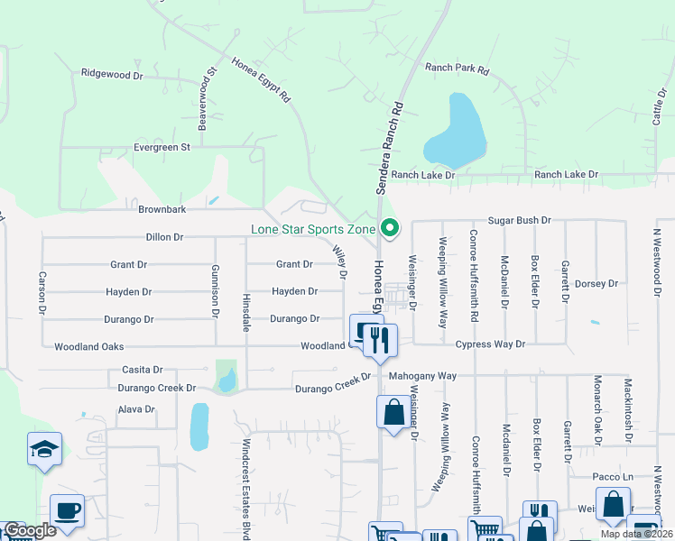 map of restaurants, bars, coffee shops, grocery stores, and more near 6503 Grant Drive in Magnolia