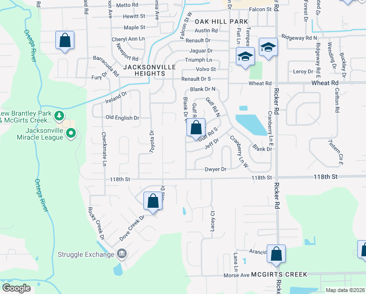 map of restaurants, bars, coffee shops, grocery stores, and more near 6240 Norse Drive in Jacksonville
