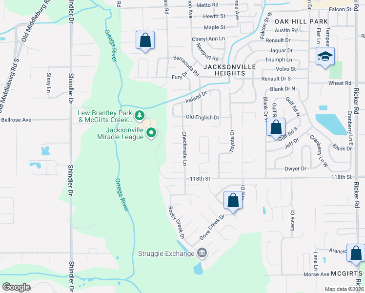 map of restaurants, bars, coffee shops, grocery stores, and more near 8368 Kipling Court in Jacksonville