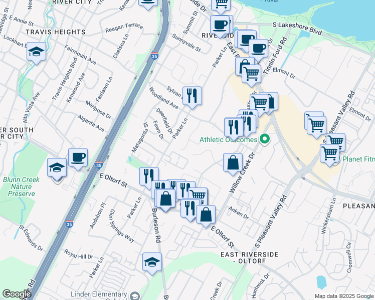 map of restaurants, bars, coffee shops, grocery stores, and more near 1906 Valley Hill Circle in Austin