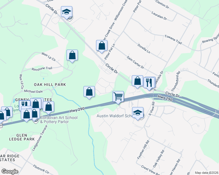 map of restaurants, bars, coffee shops, grocery stores, and more near 8800 U.S. 290 in Austin