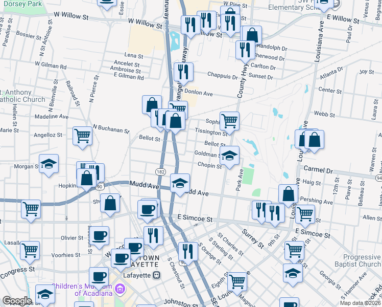 map of restaurants, bars, coffee shops, grocery stores, and more near 417 Elizabeth Avenue in Lafayette