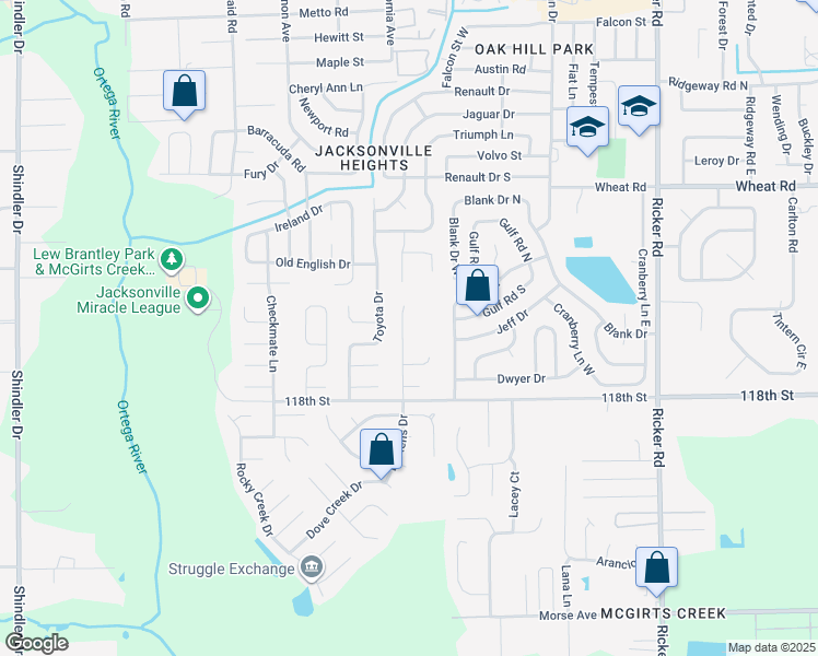 map of restaurants, bars, coffee shops, grocery stores, and more near 6269 Dickens Drive in Jacksonville
