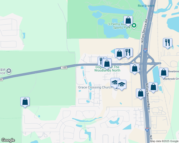 map of restaurants, bars, coffee shops, grocery stores, and more near 541 The Mansions Boulevard in Conroe